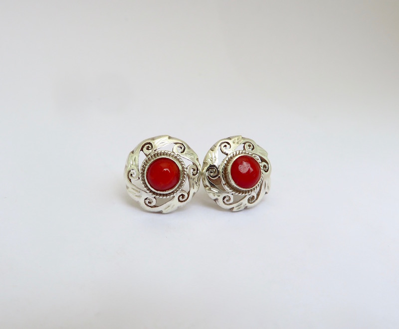 Red Coral Stud Earrings | Ozmomo Jewellery